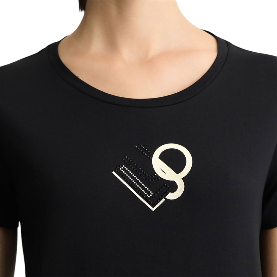 T-shirt manica corta da donna con logo e strass Liu Jo | TA5170JS923M9121